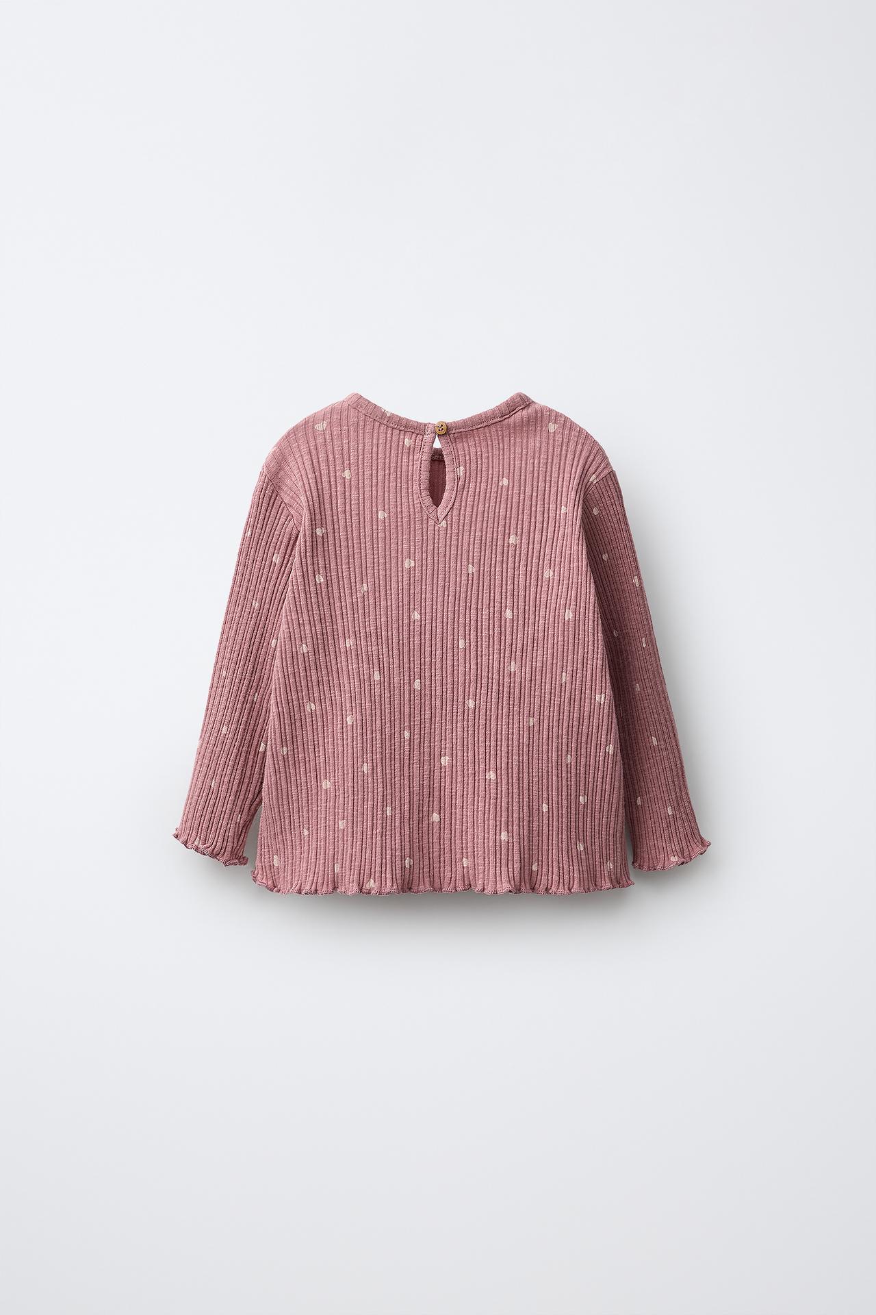 HEART PRINT TEXTURED T-SHIRT — Dark pink