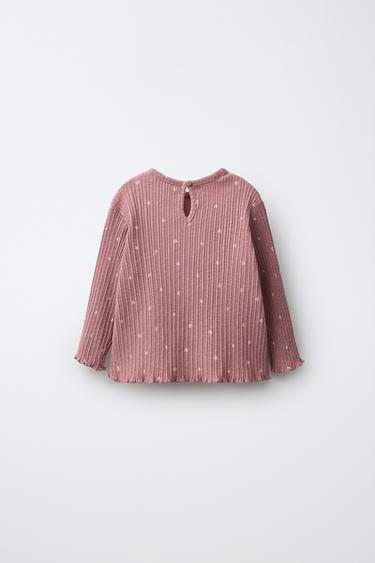 HEART PRINT TEXTURED T-SHIRT — Dark pink 2
