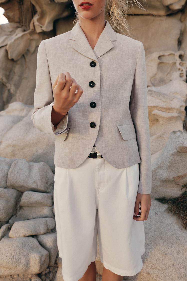 Blazer recto con pinzas de mezcla de lino 4
