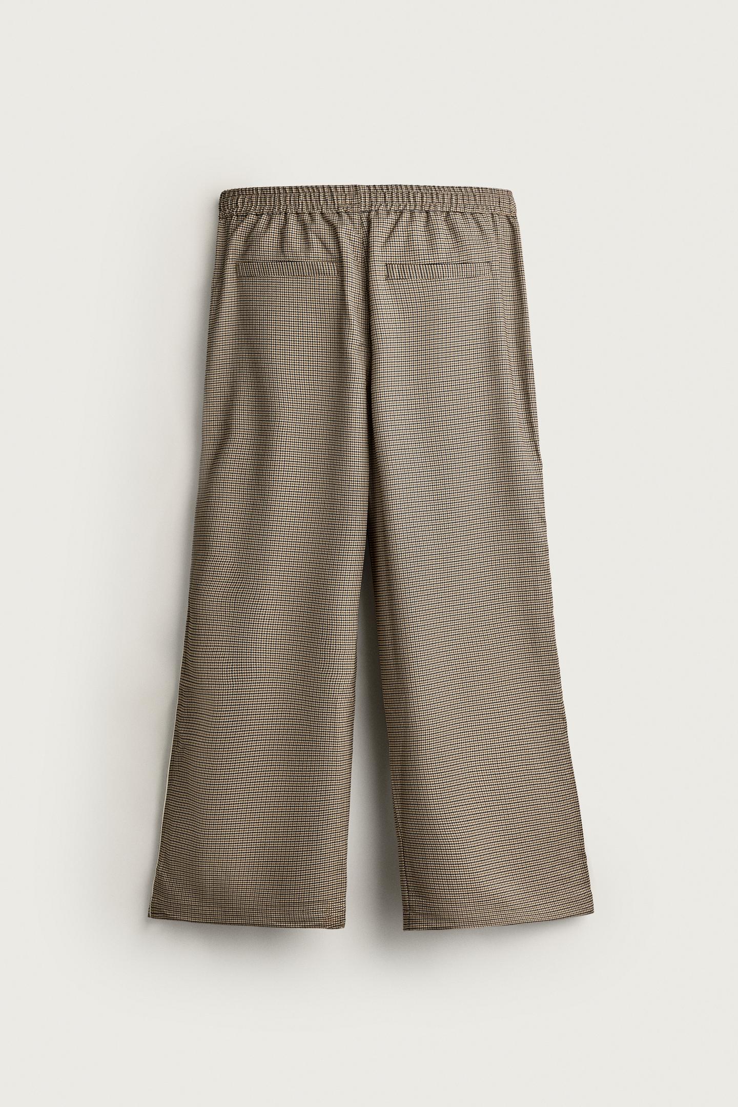 Мужские брюки Zara Contrast Houndstooth Relaxed-Fit, цвет: Бежевый — фото 7