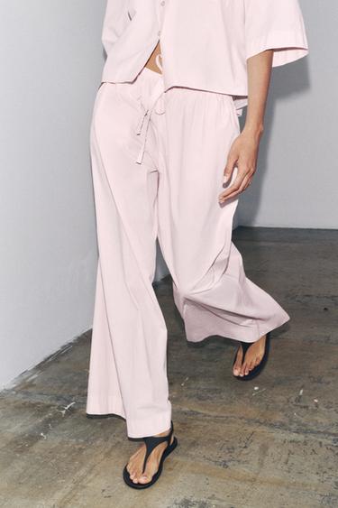 Zara ZW COLLECTION WIDE LEG PANTS - Pink