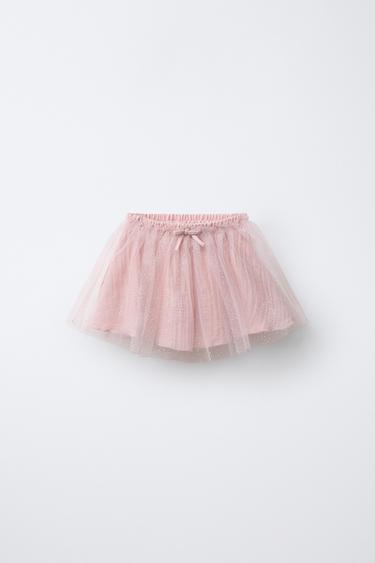 Zara GLITTER TULLE SKIRT WITH BOW - Pale pink - Image 0