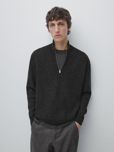 Zara Mock neck knit sweater with zip - Anthracite Gray