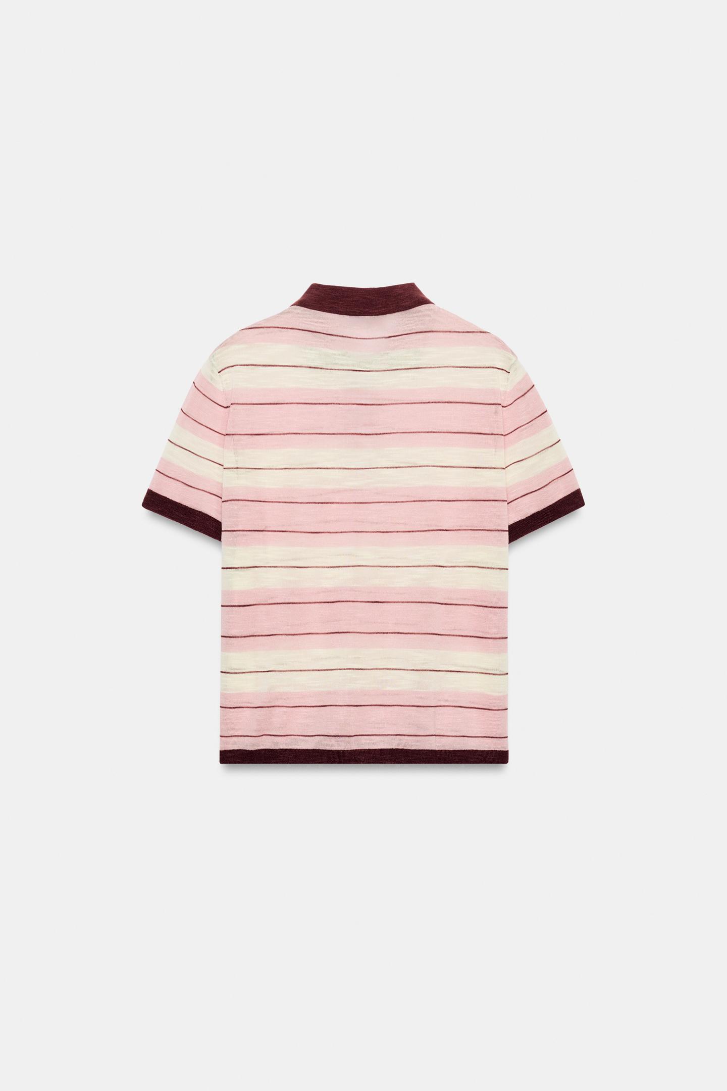 Поло Zara Striped Knit Polo, цвет: Розовый / Белый — фото 6