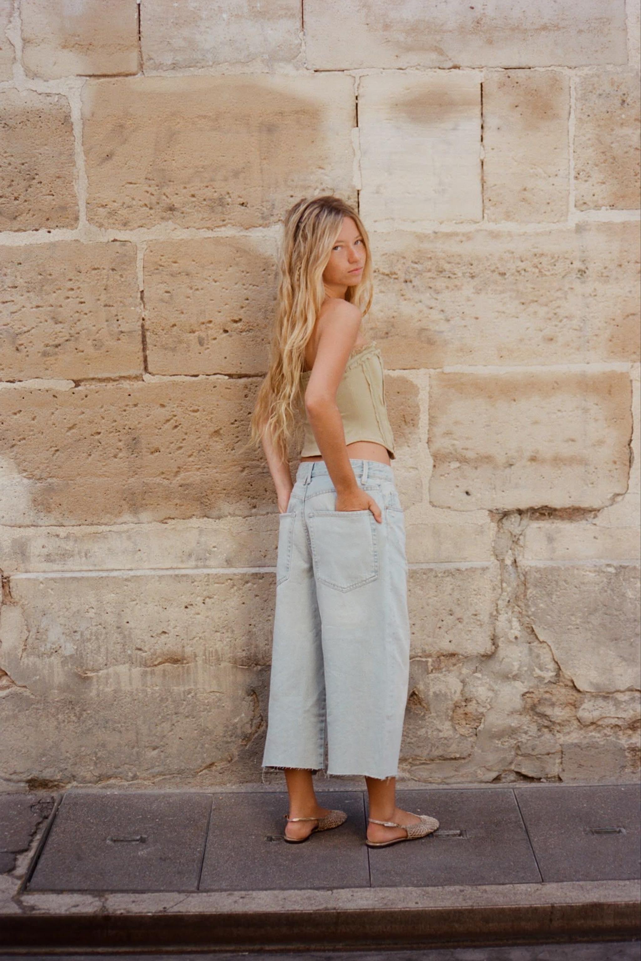 RUFFLED CORSET TOP — Sand