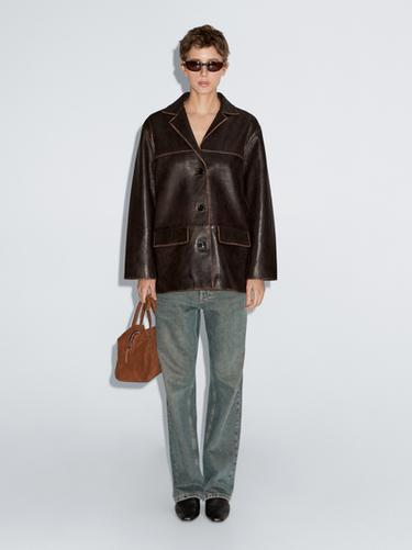 Zara Nappa leather midi jacket - Brown
