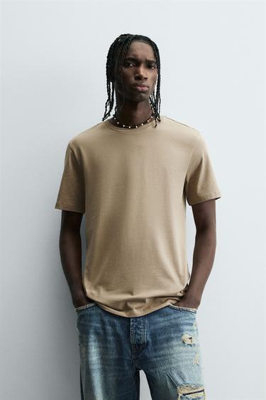 BASIC SLIM FIT T-SHIRT - Brown / Taupe by Zara