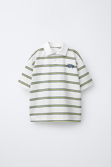 Zara 條紋刺繡POLO衫 - 裸色