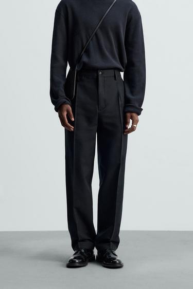 CALÇA DE ALGODÃO - LÃ COM PREGAS - Preto da Zara