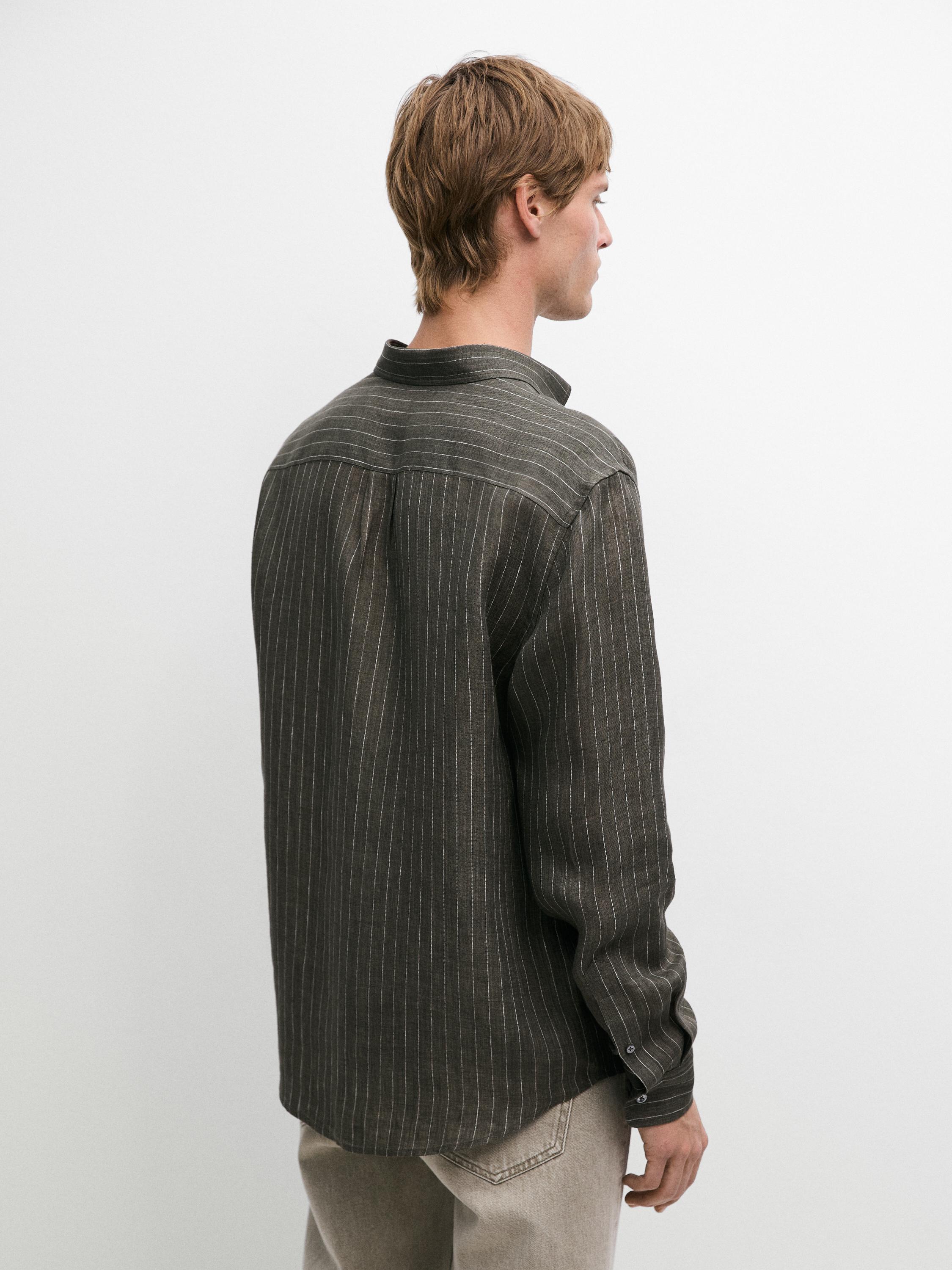 100% linen regular fit striped flowing shirt