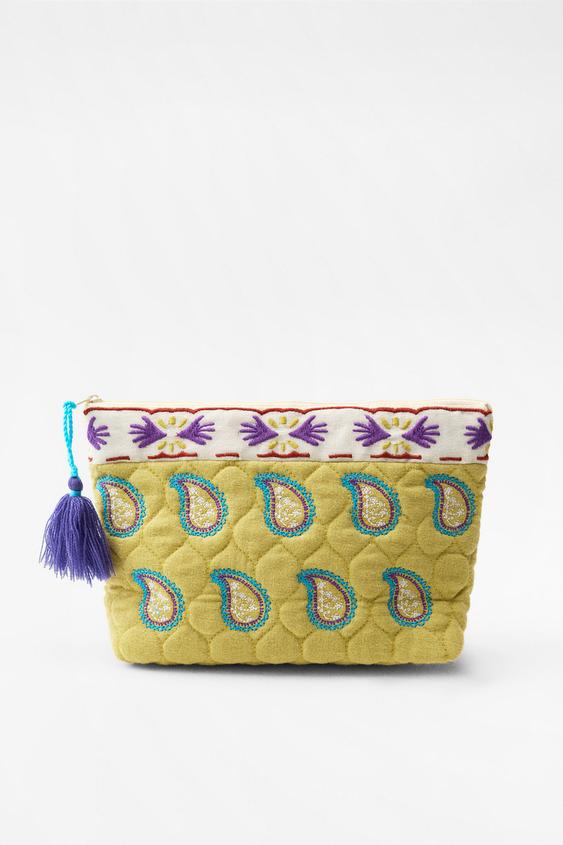 EMBROIDERED QUILTED TOILETRY BAG - Lime | ZARA New Zealand