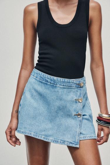 Zara Z1975 DENIM SKORT - Mid-blue