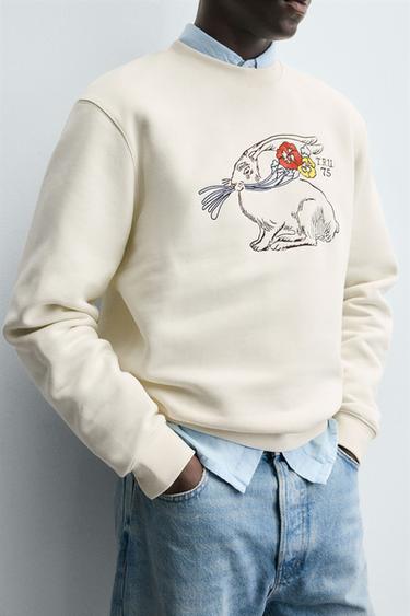SWEAT BRODERIE LAPIN - Blanc cassé de Zara - Image 4