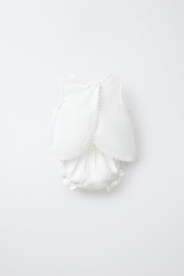 ENSEMBLE BLOUSE ET CULOTTE EN DENTELLE EN LIN ET COTON - Blanc de Zara - Image 1