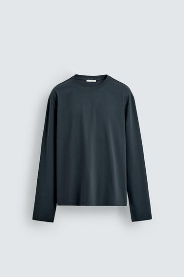 MERCERISED LONG SLEEVE T-SHIRT - Dark grey by Zara