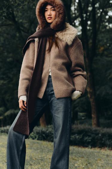 Zara 100% 羊毛毛絨效果翻領夾克 - 太妃糖色