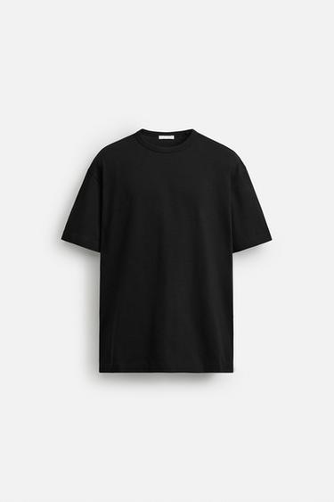 Zara HEAVYWEIGHT RIBBED T-SHIRT - Black