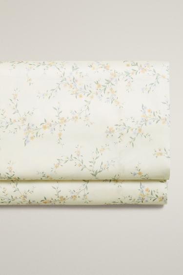 FLORAL PRINT SATEEN FLAT SHEET - Ecru by Zara - Image 0