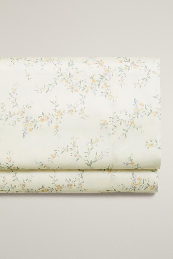 FLORAL PRINT SATEEN FLAT SHEET - Ecru by Zara - Image 0
