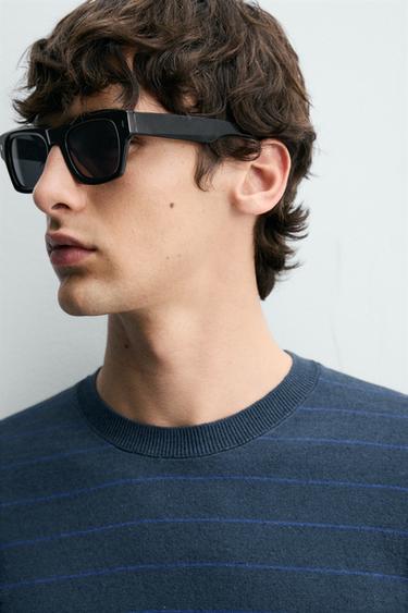 T-SHIRT EN TRICOT DE COTON ET LIN À RAYURES - Bleu de Zara - Image 4