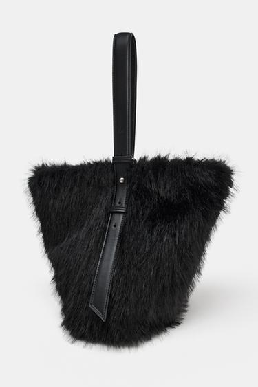 FAUX FUR BUCKET BAG - Black by Zara - Image 3