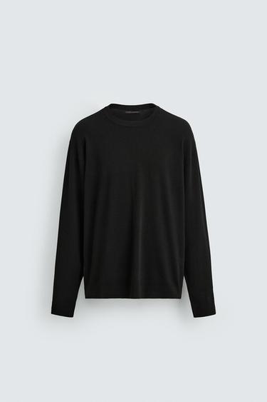 Zara REGULAR FIT TEXTURED KNIT SWEATER - Black