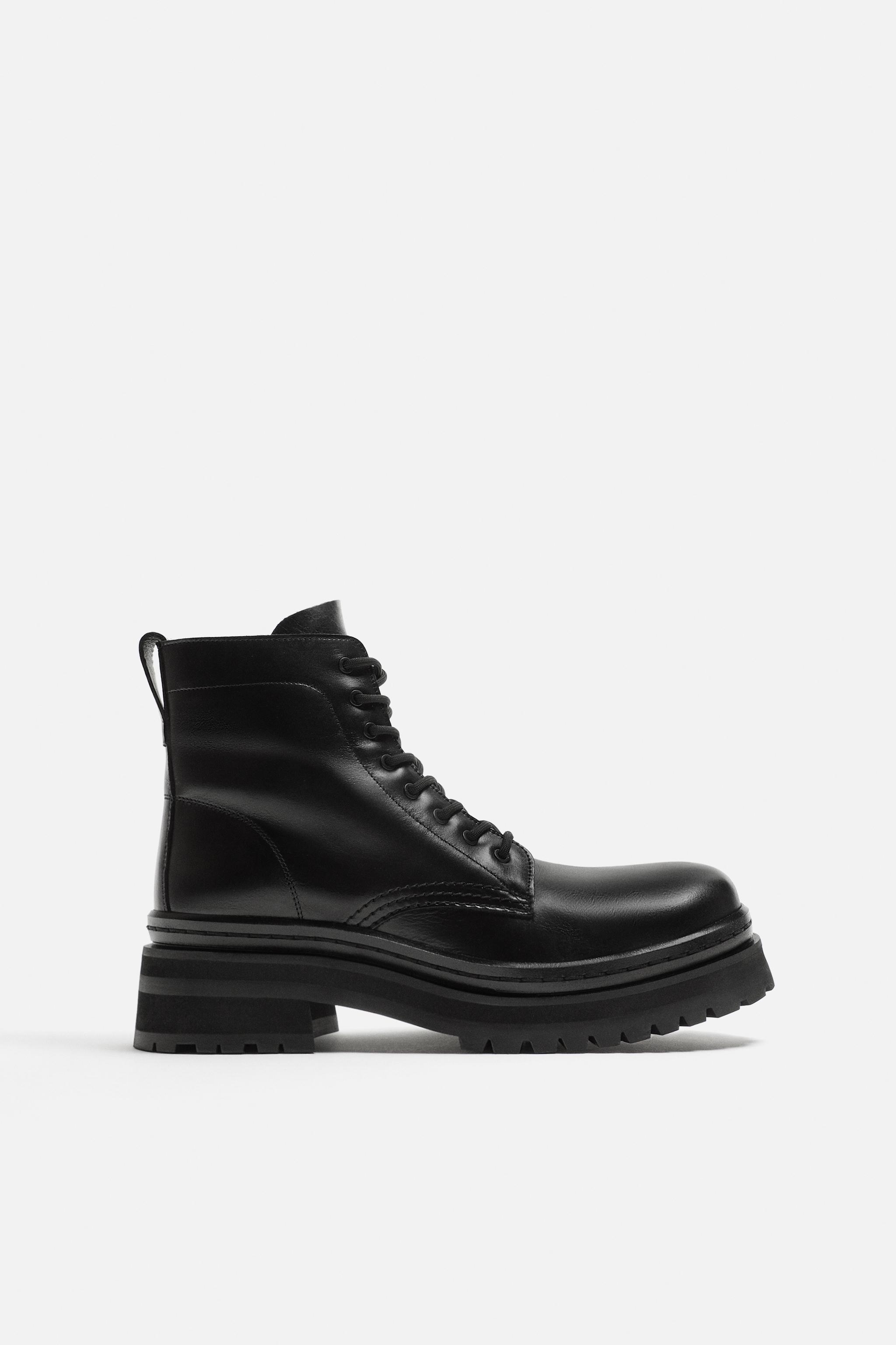 Chunky Boots Zara Lace Up Combat Boots Zara Black Leather Gold