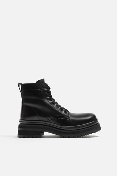 LEATHER LACE-UP BOOTS - Black by Zara