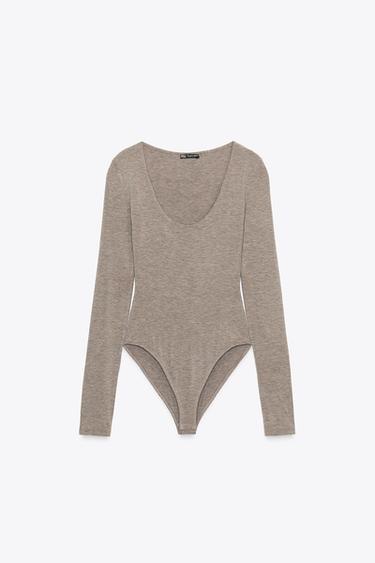 Zara LONG SLEEVE SOFT BODYSUIT - Mink marl - Image 0