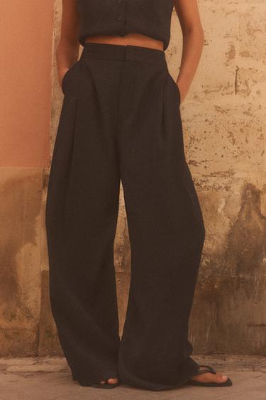 Zara DOUBLE PLEAT FLAP PANTS - Black