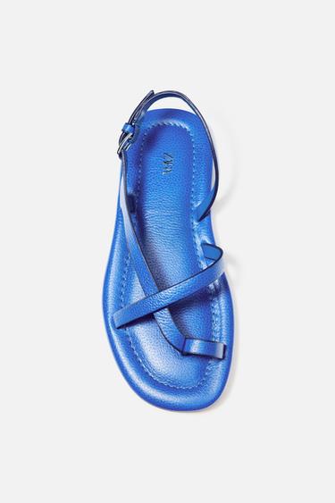 LEATHER STRAPPY SANDALS - Blue by Zara
