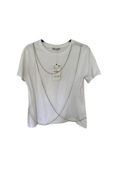 100% COTTON WHITE T-SHIRT WITH RHINESTONES