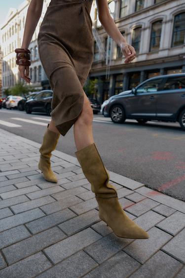 Zara 絨面縫線短靴 - 卡其綠