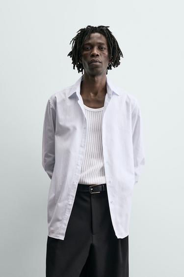 Zara SLIM FIT TEXTURED STRIPED SHIRT - White