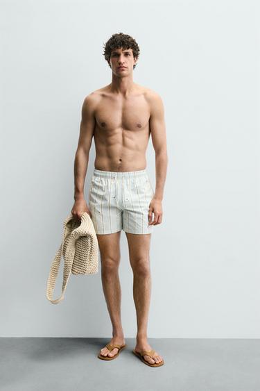 EMBROIDERED MID-LENGTH SWIMMING TRUNKS - Light blue by Zara - Image 0