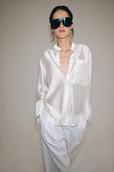 Zara KOŠULJA S IZVEZENIM DŽEPOM ZW COLLECTION – Bijela