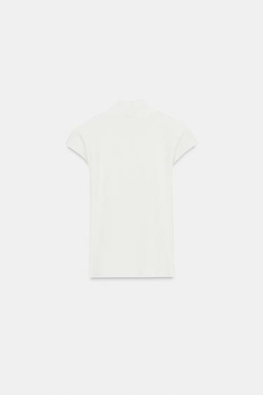 T-SHIRT CÔTELÉ COL CHEMINÉE - Écru de Zara - Image 2