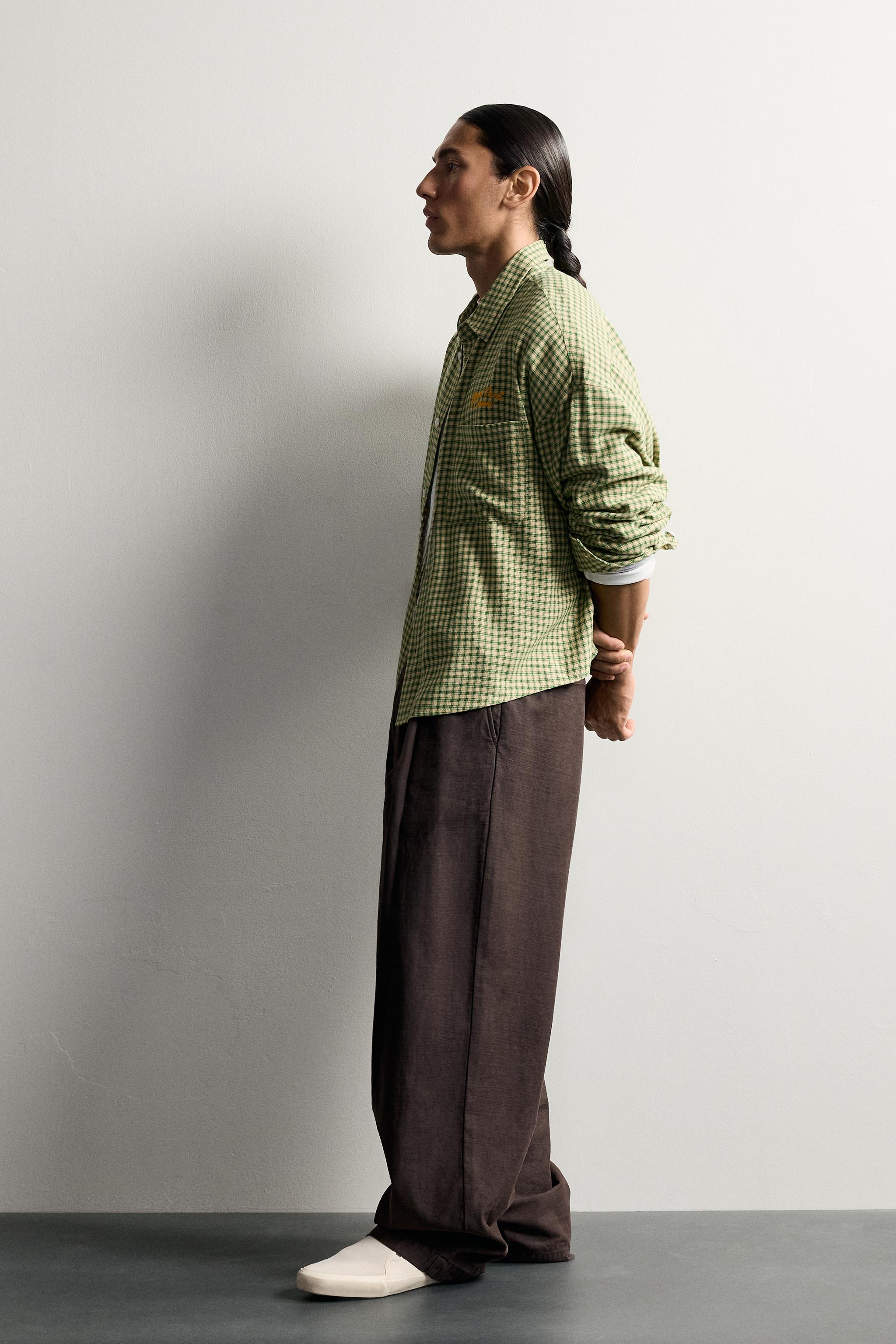 CHEMISE CARREAUX BRODERIES COMBINÉES