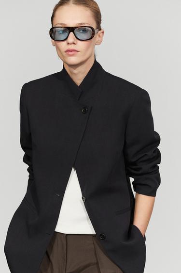 Zara Flowy button-detail blazer - Navy blue