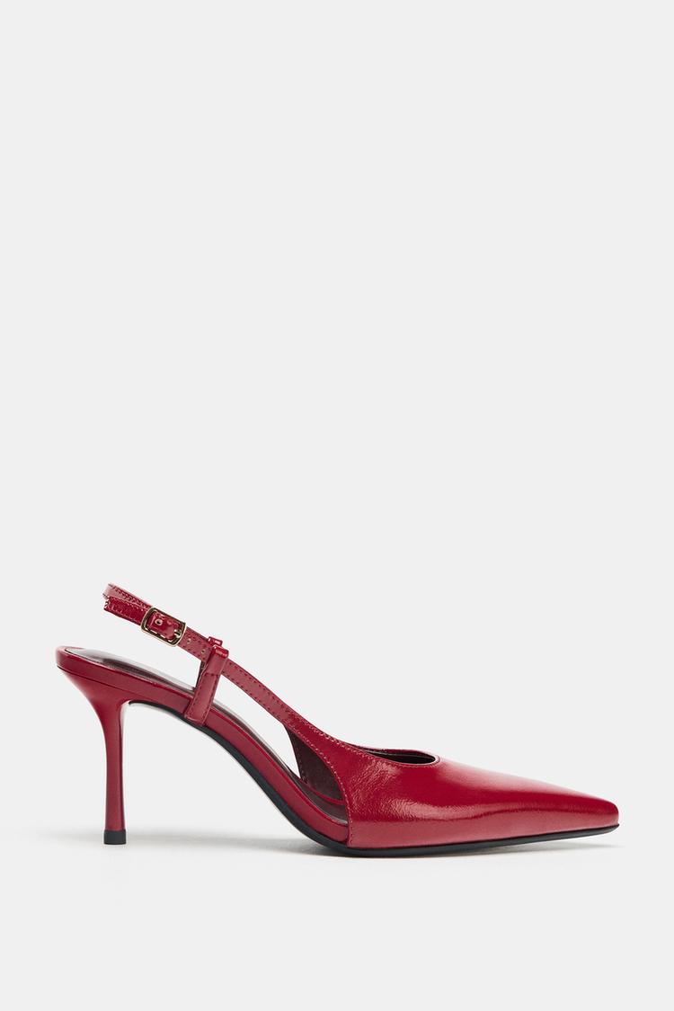 Heeled Shoes Zara Red High Heels CRACKLED HIGH-HEEL SHOES Burgundy