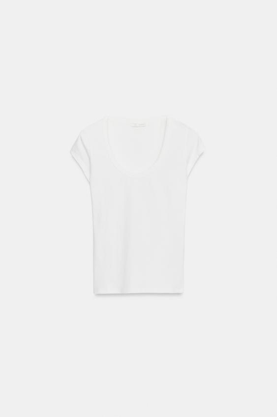 CAMISETA LISA CON ALGODÓN - Blanco de Zara - Imagen 0