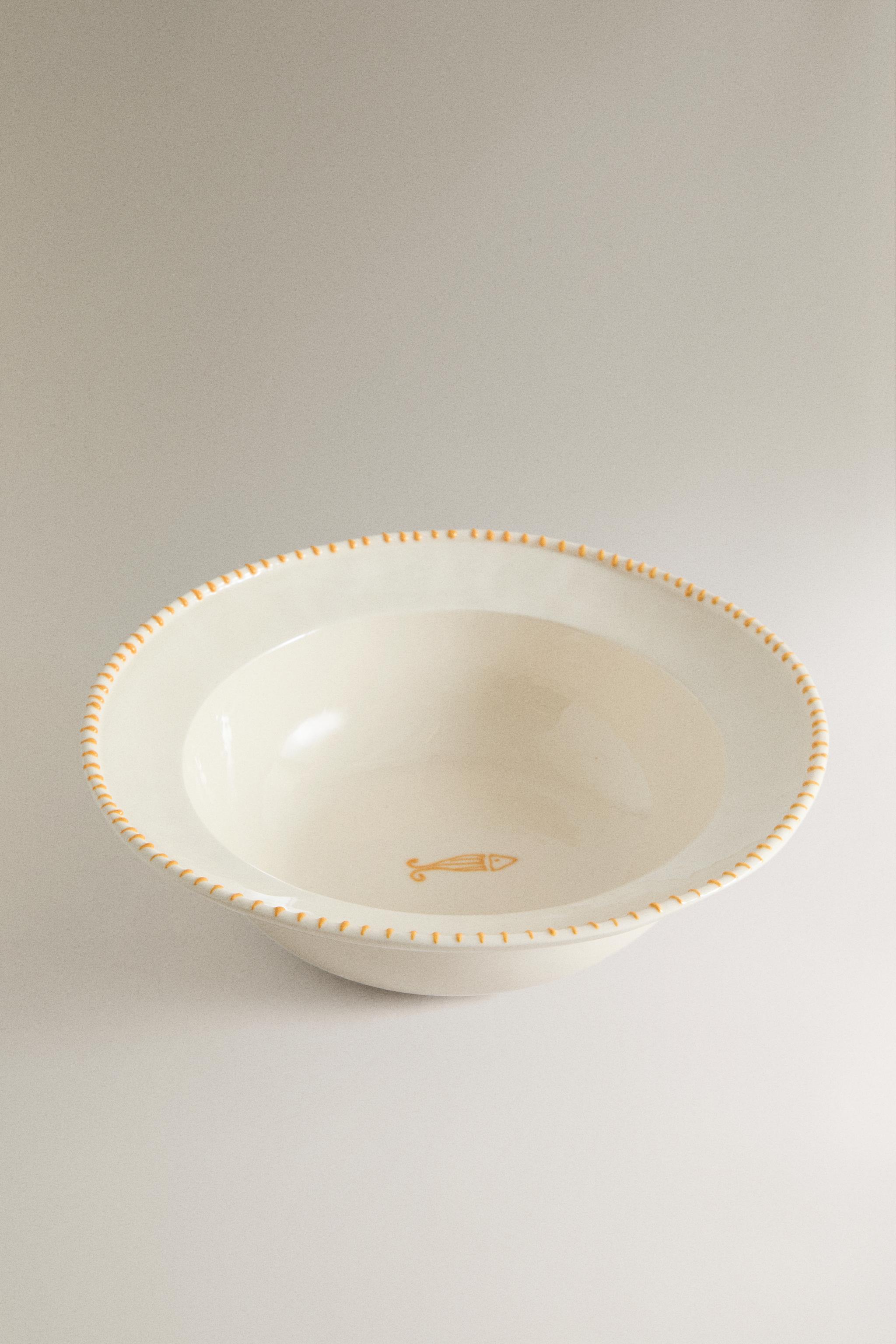 FISH EARTHENWARE SALAD BOWL — Yellow (alternate view)