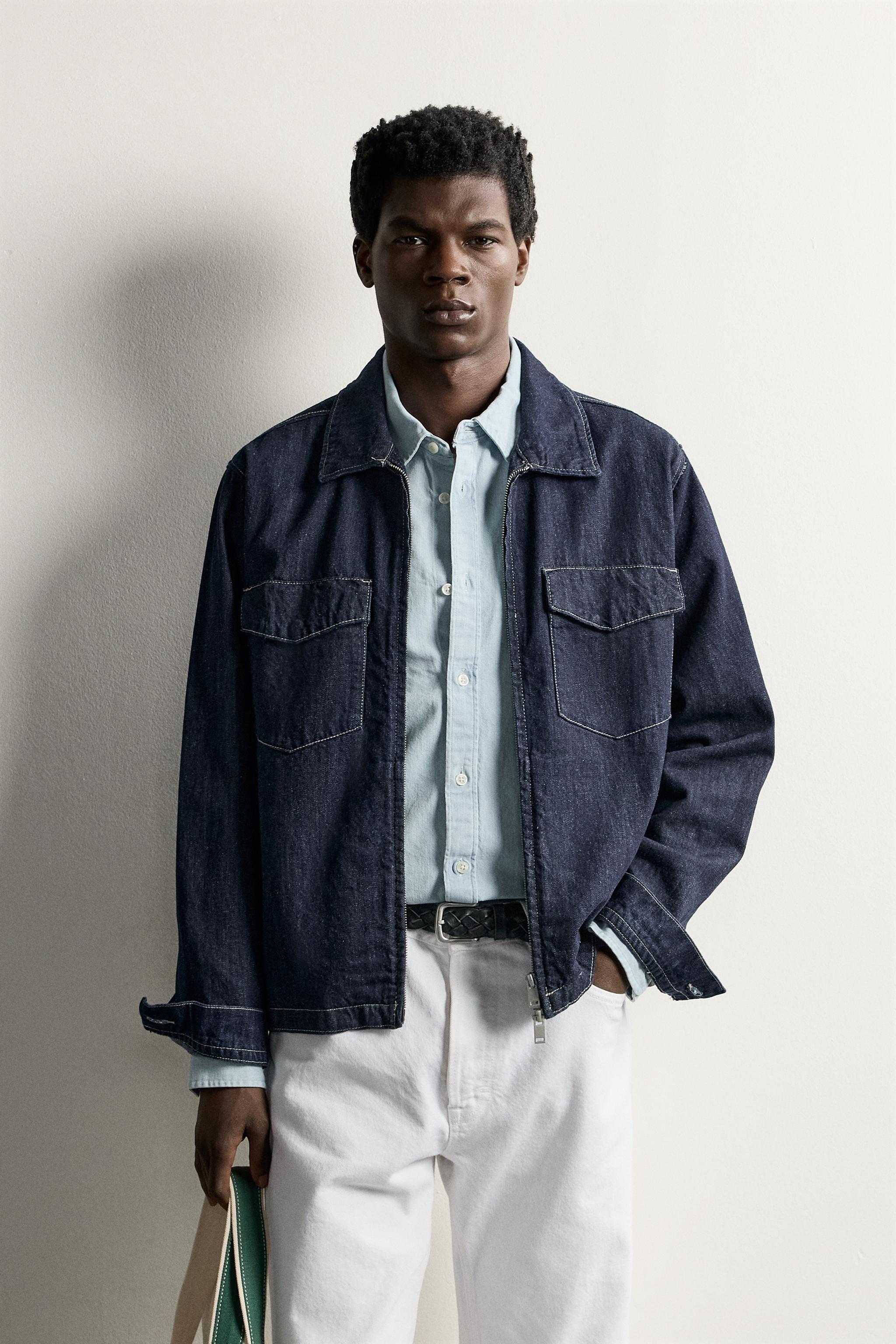 REGULAR FIT ZIP-UP OVERSHIRT — Indigo
