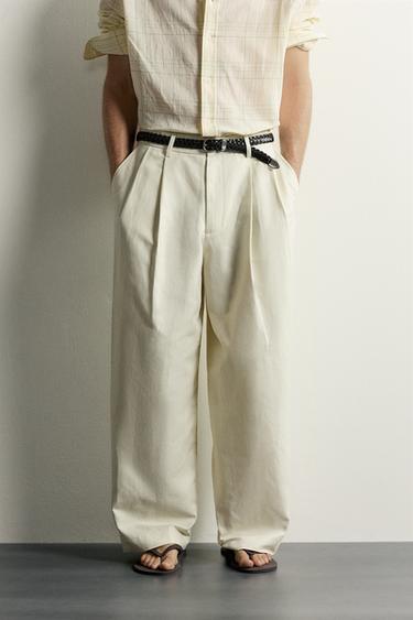 COTTON/LINEN PLEATED CHINO TROUSERS - Sea green by Zara
