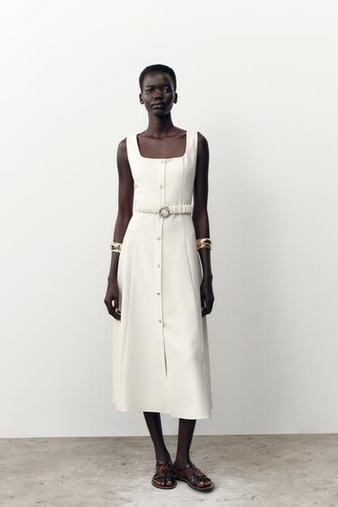 Midi dress עם חגורה - בז' של Zara - תמונה 0