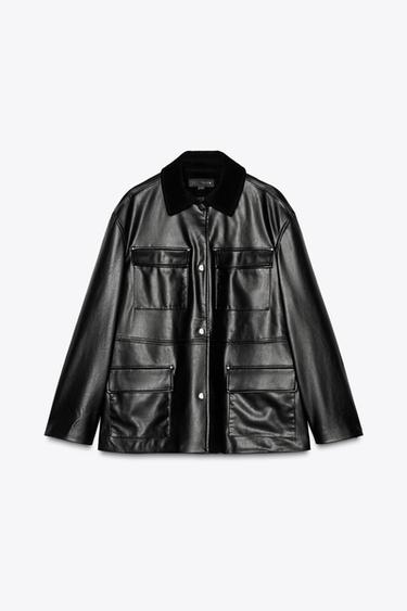 FAUX LEATHER OVERSHIRT WITH CONTRAST COLLAR - Black by Zara - Image 0