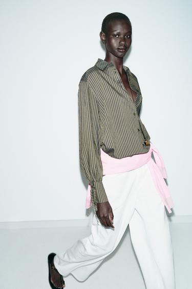 STRIPED SHIRT WITH BOWS - Dark khaki by Zara - Image 2