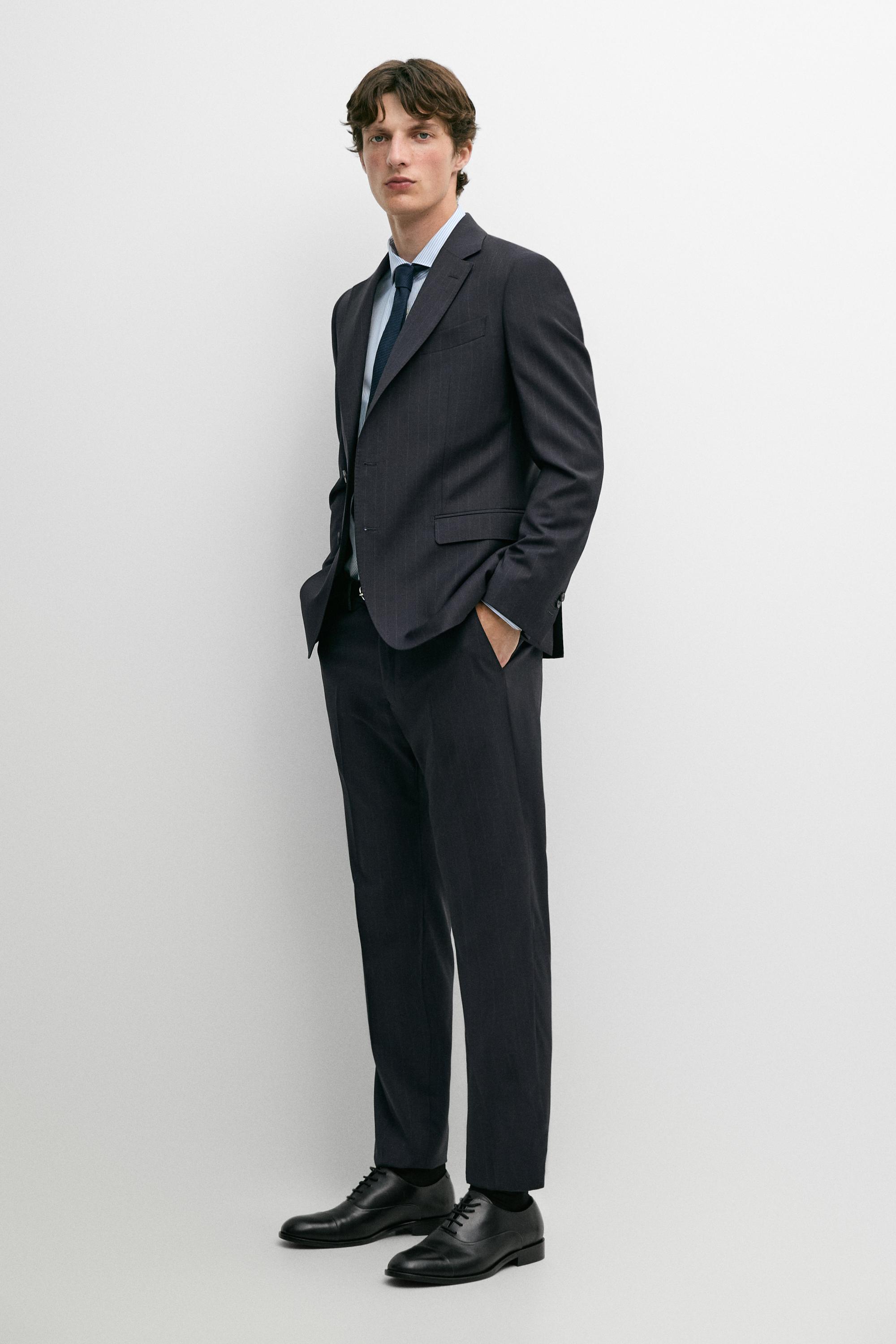 Striped 100% cool wool suit blazer — Navy blue