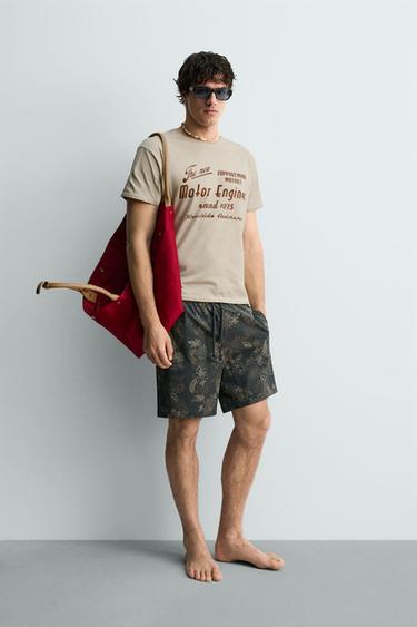 CAMISETA ESTAMPADO TEXTO EFECTO VINTAGE - Beige de Zara - Imagen 0