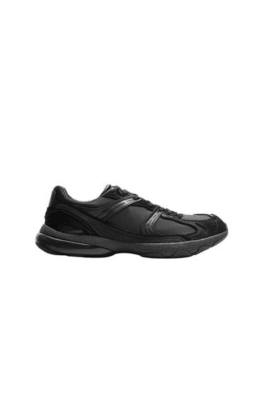 Zara MONOCHROME LEATHER SNEAKERS - Black